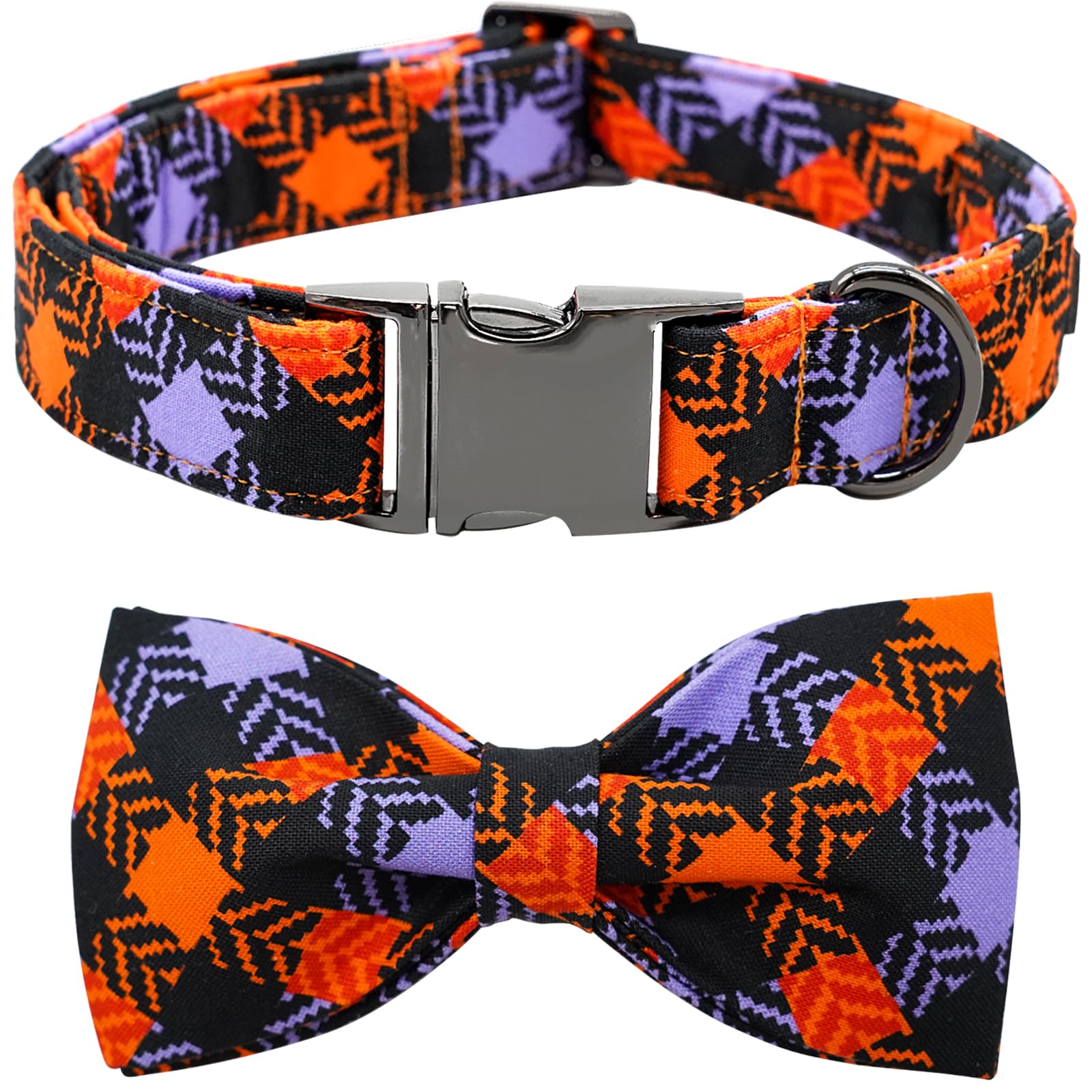 Bobo Rainbow Halloween dog collar plaid pattern for festive daily wear.