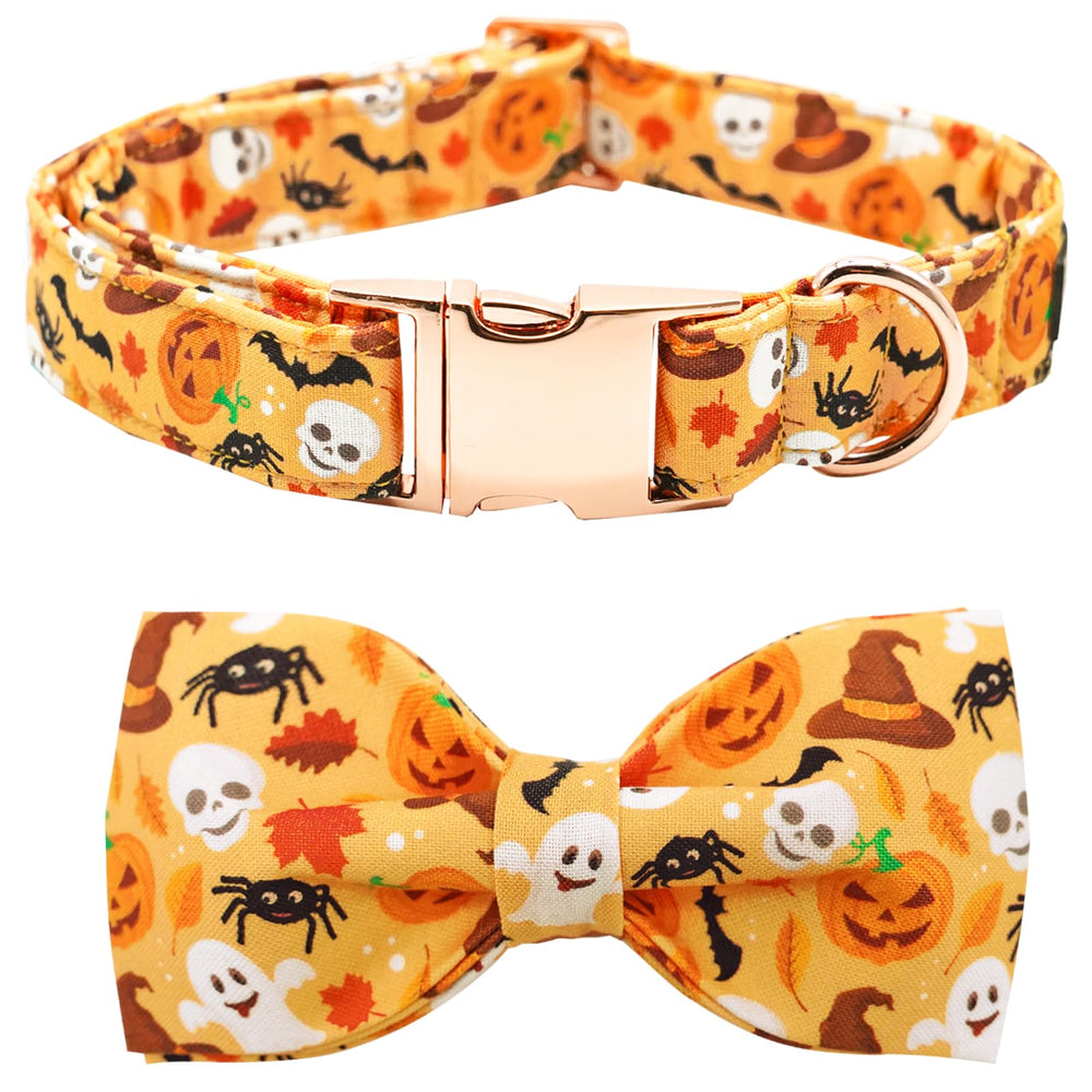 Bobo Rainbow Halloween dog collar shows vibrant festive design for photos and parties.