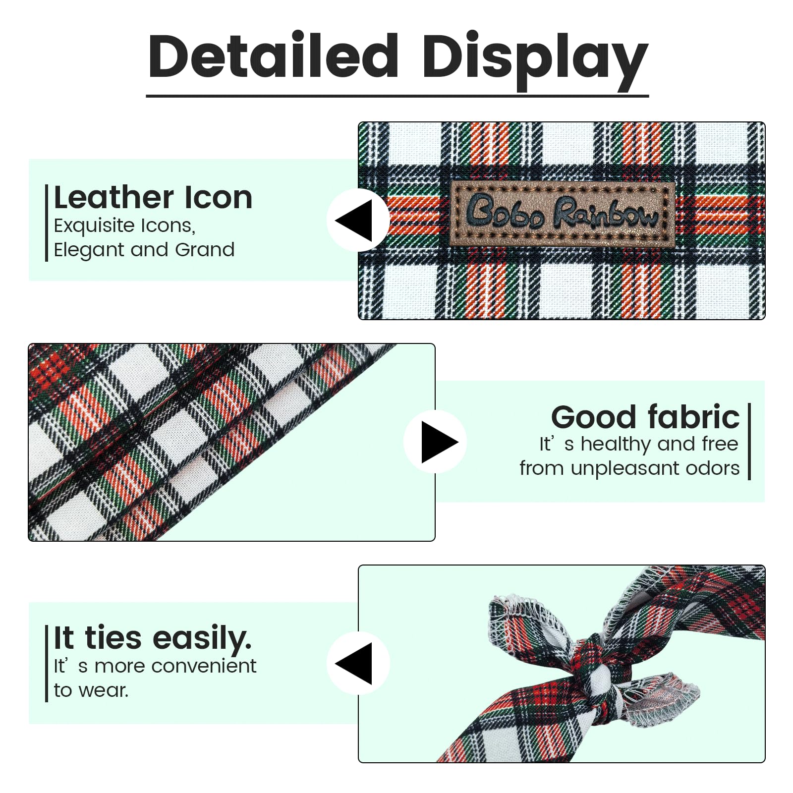 Bobo Rainbow red plaid bandana adds festive style for holiday photos.