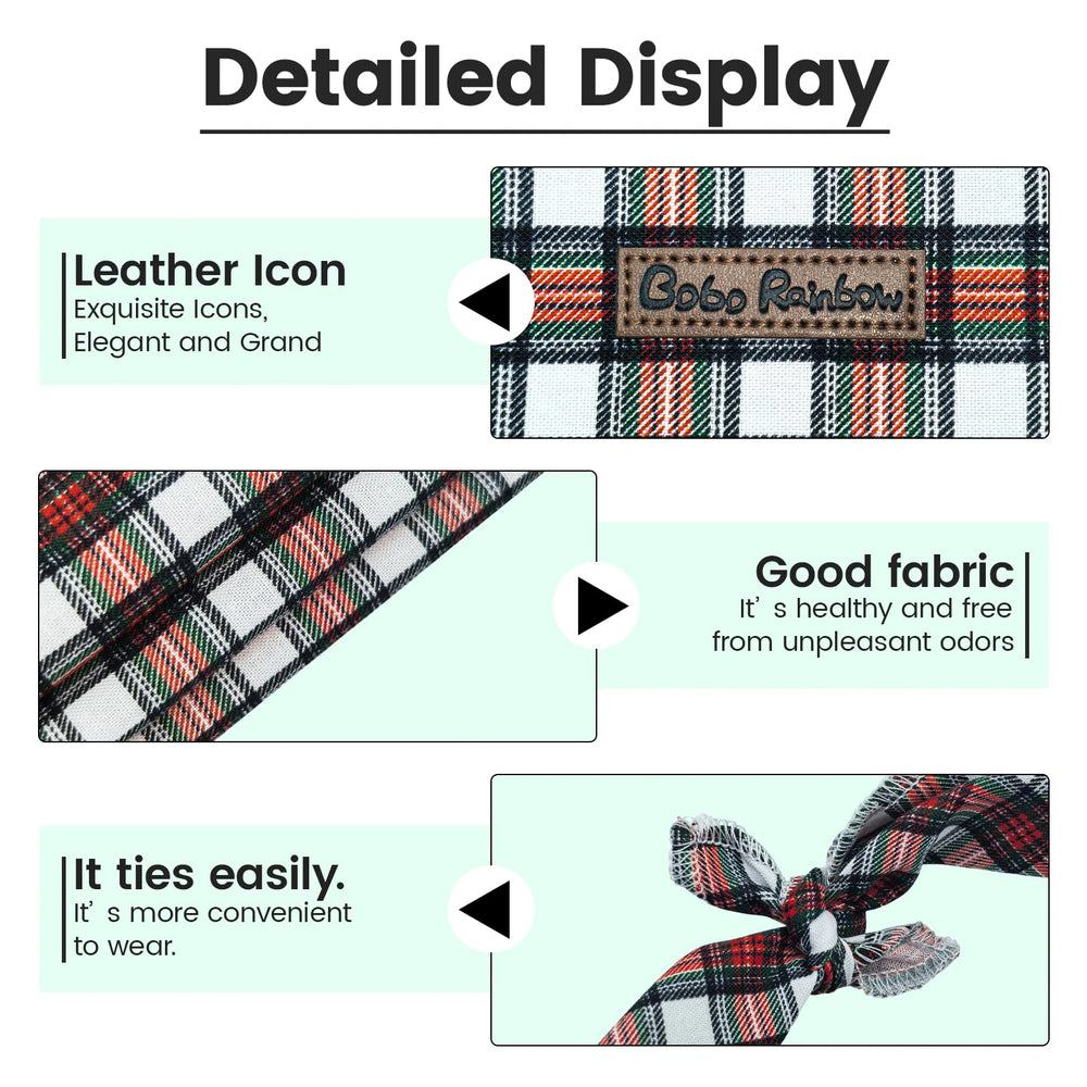 Bobo Rainbow red plaid bandana adds festive style for holiday photos.