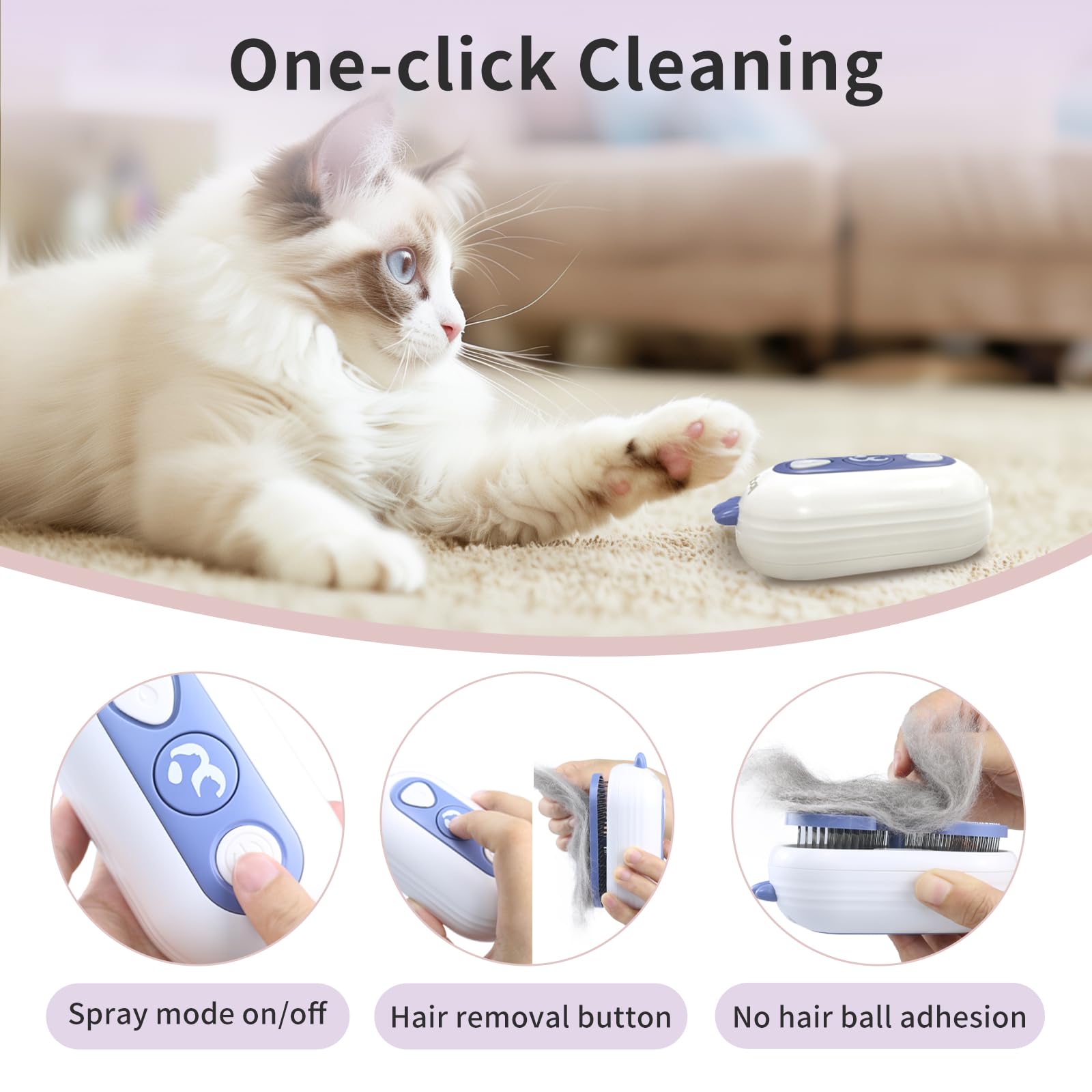 Bobopal Cat Steam Brush curved needle protects skin during gentle grooming.