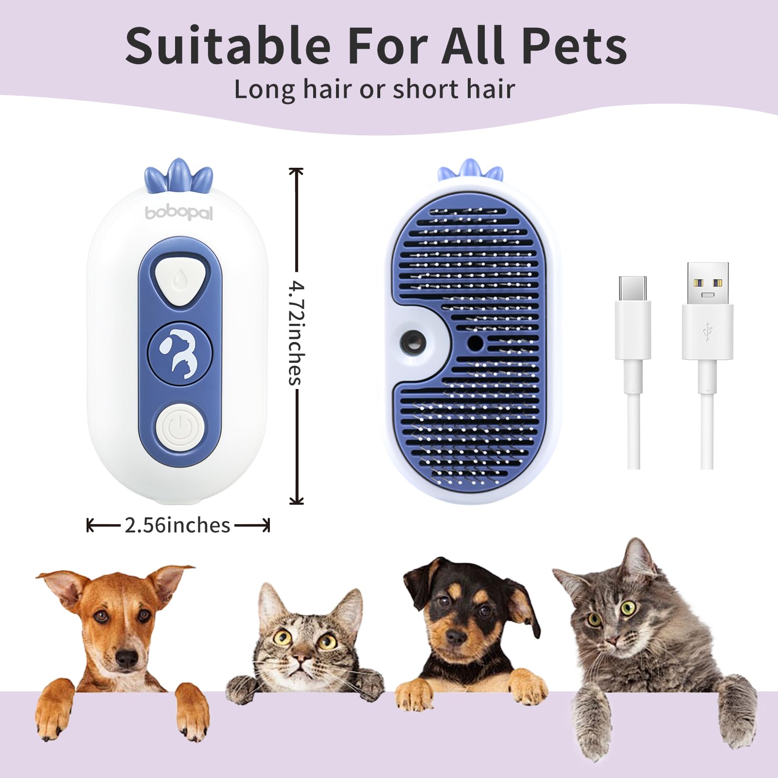 Bobopal Cat Steam Brush features Type-C charging for convenient sessions.