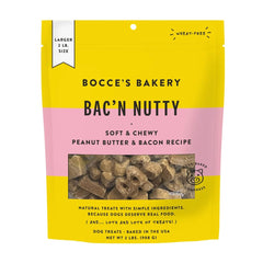 Bocce’s Bakery Bac ’N Nutty soft chews front bag, ideal for training rewards.