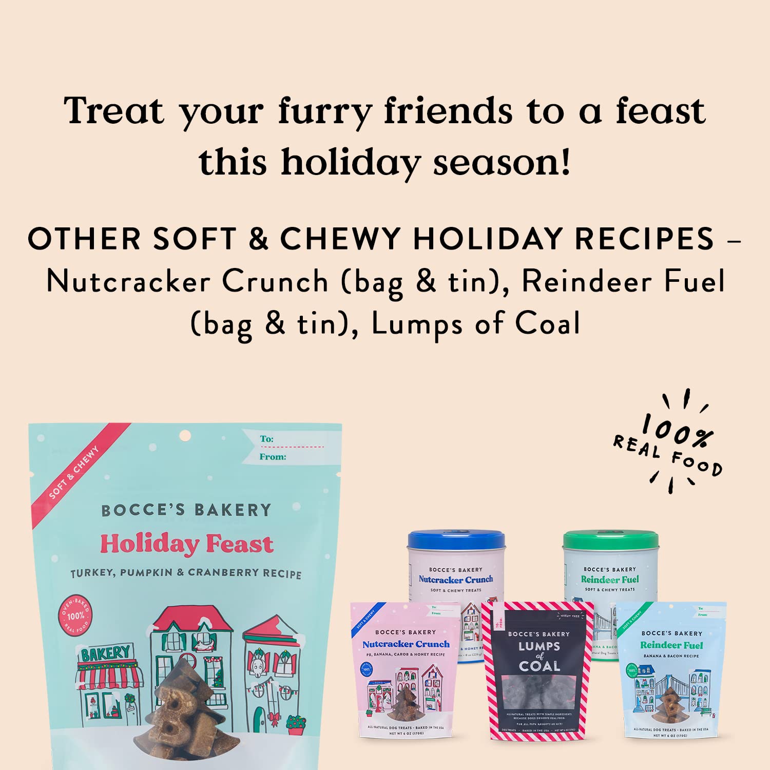 Bocce's Bakery Holiday Feast B-shaped image shows festive cookies ideal for rewards