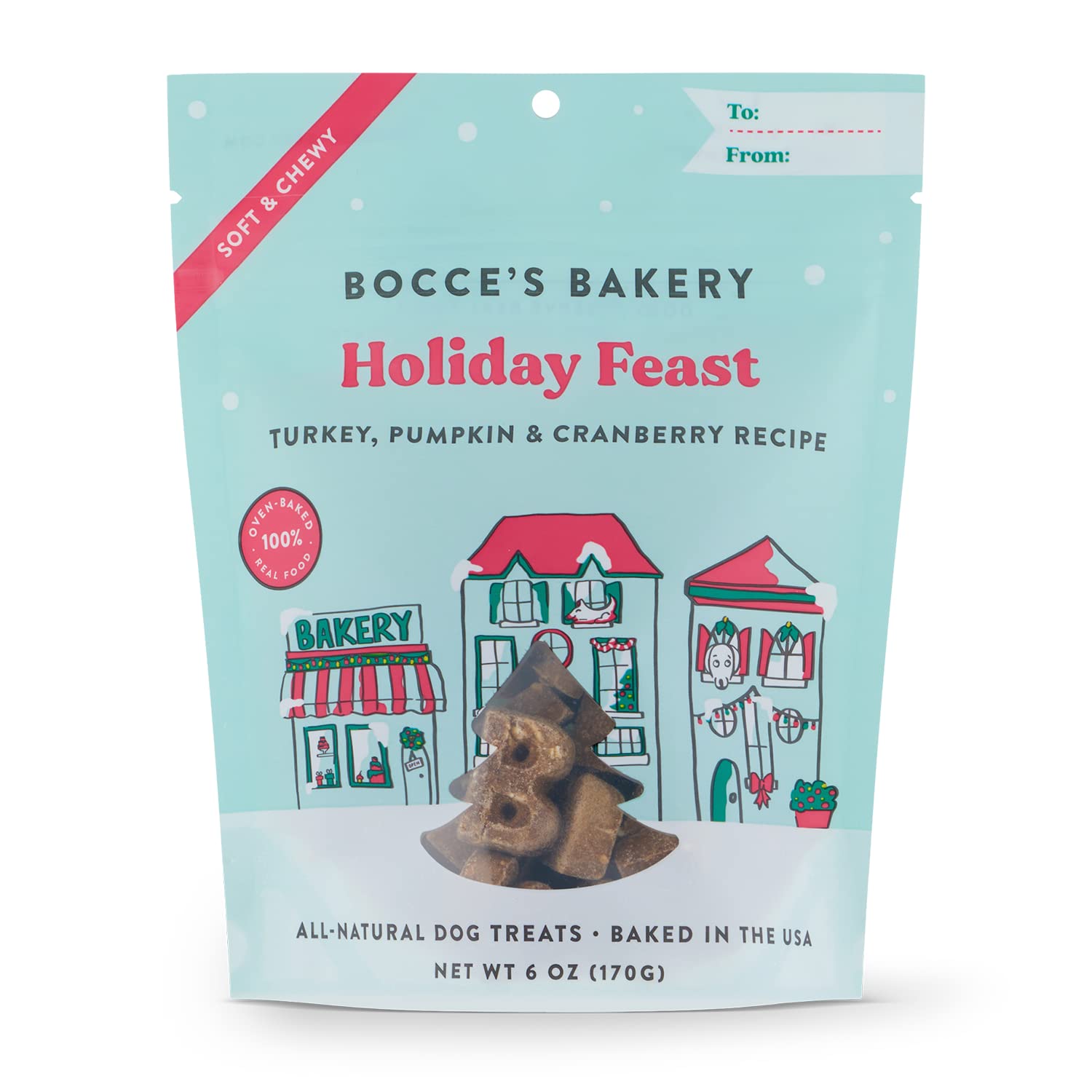 Bocce's Bakery Holiday Feast turkey-usa image shows a turkey-flavored dog treat for dogs