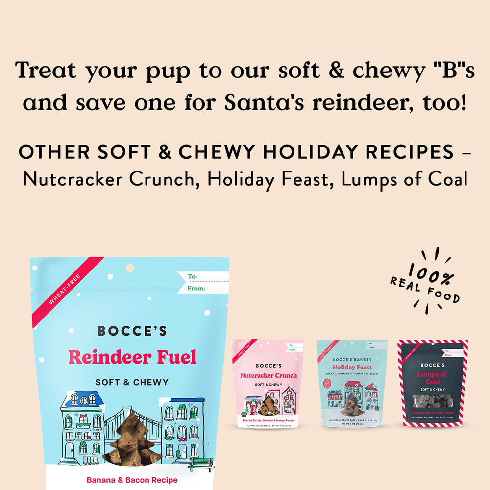 Bocce's Bakery Reindeer Fuel dog-reaction-joy captures happy pups during holiday rewards.