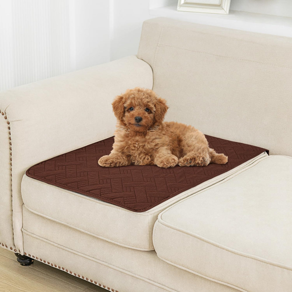 BOCTOPUG dog bed cover in brown and beige protects furniture from fur.