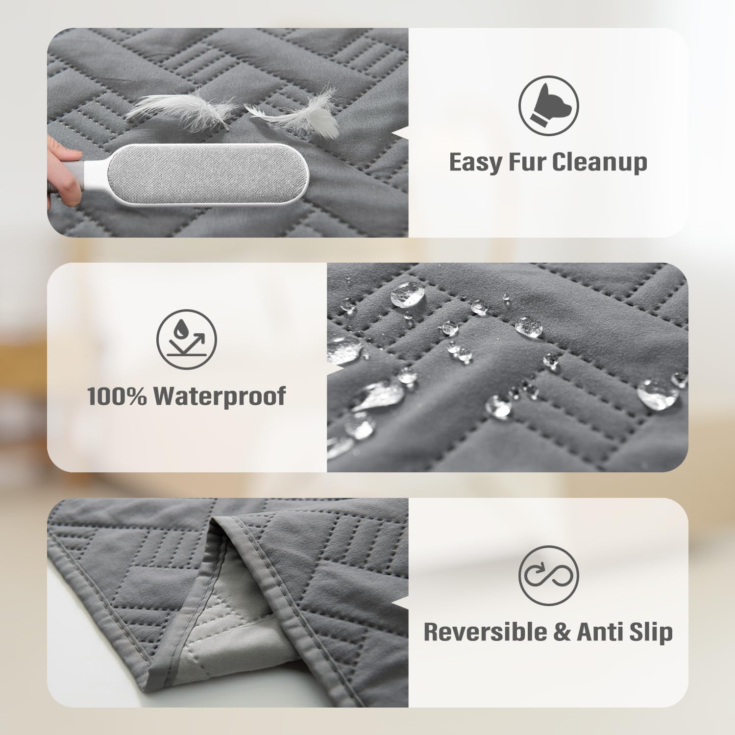 BOCTOPUG dark grey and light grey options blend with decor and hide fur.