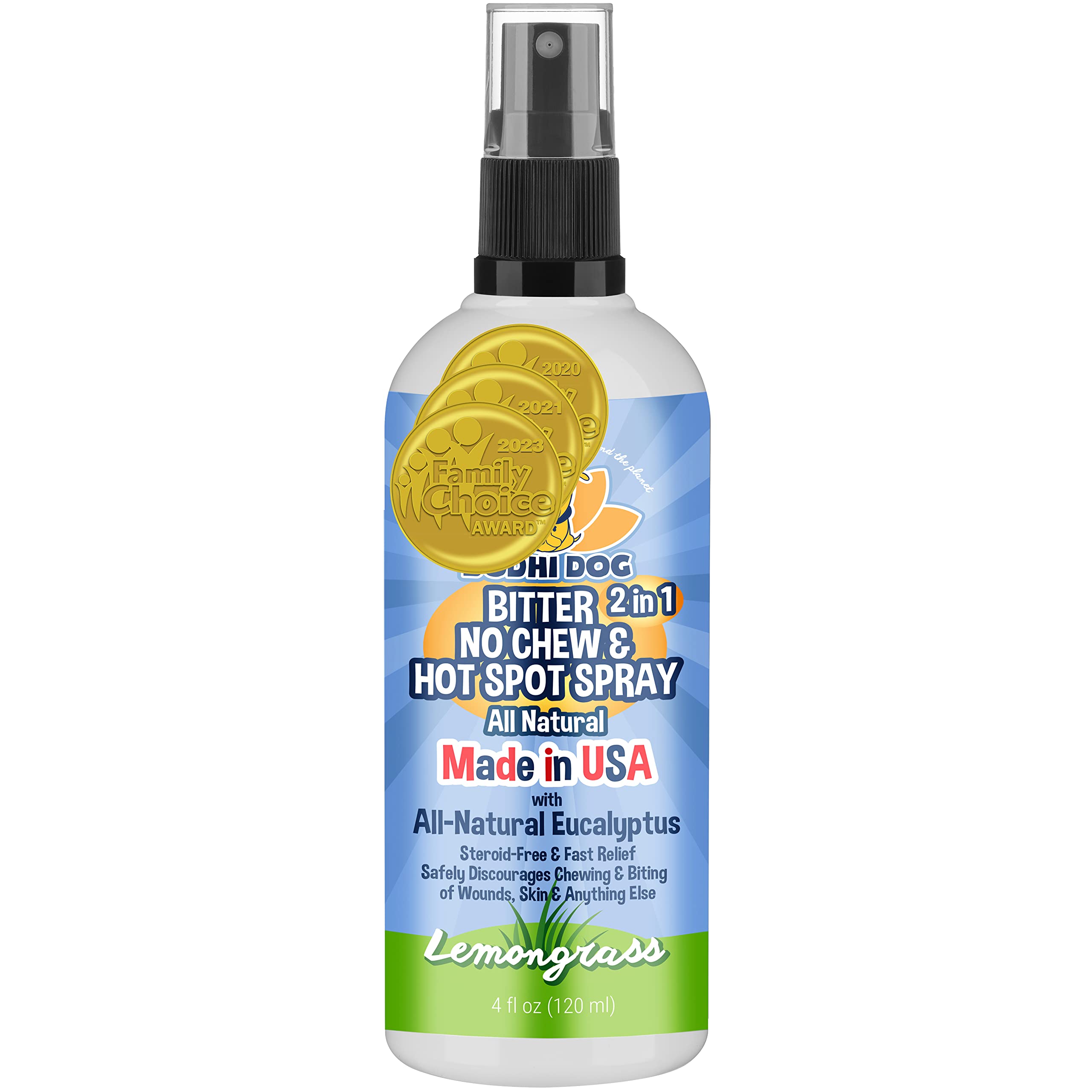 Bodhi Dog Bitter 2-in-1 spray bottle front shows a safe chew deterrent.