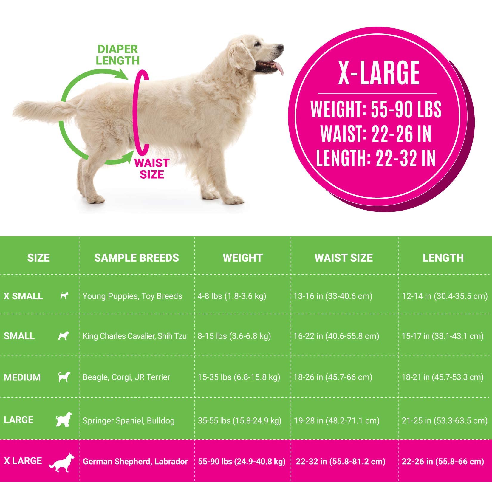 Bodhi Dog disposable female diapers XL shown with adjustable fasteners for secure fit.