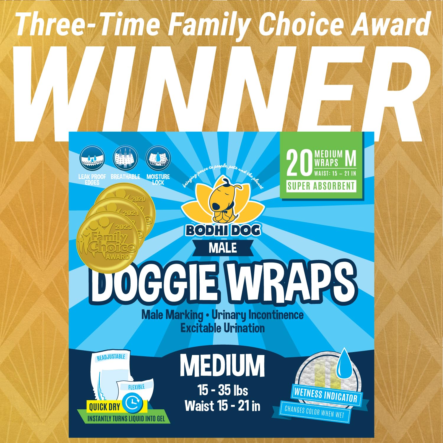 Bodhi Dog disposable male diapers adjustable Velcro waist for secure, comfy fit.