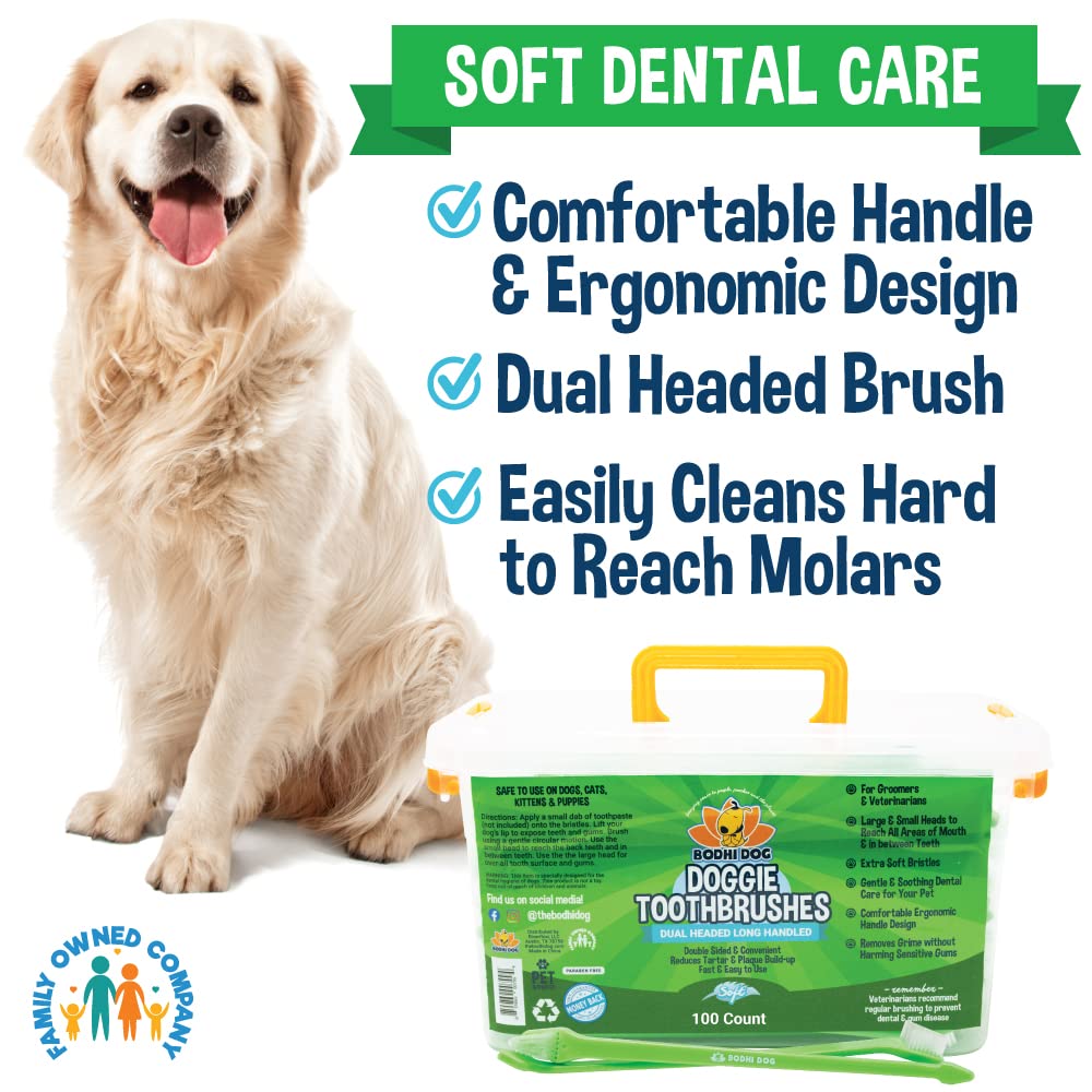 Bodhi Dog dual-headed toothbrush made in USA with pet-safe materials.