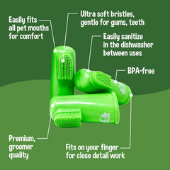 Bodhi Dog finger brush cleaning molars and back gums for easier access.