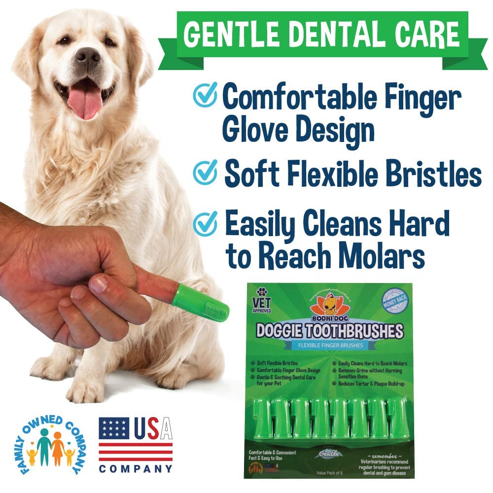 Bodhi Dog finger brush used with puppies and kittens for gentle routine.
