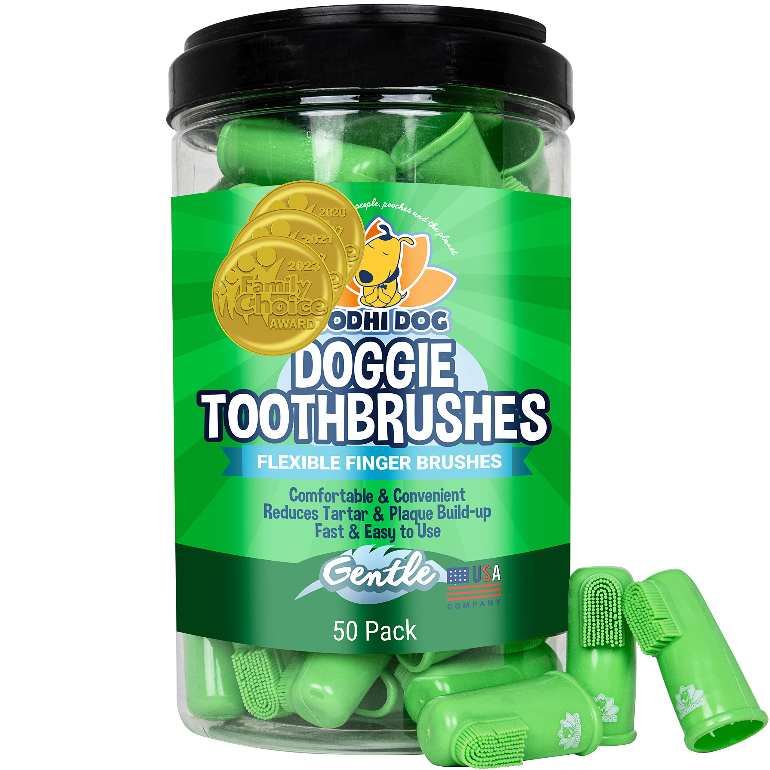 Bodhi Dog finger toothbrush close-up showing soft bristles for gentle dental care