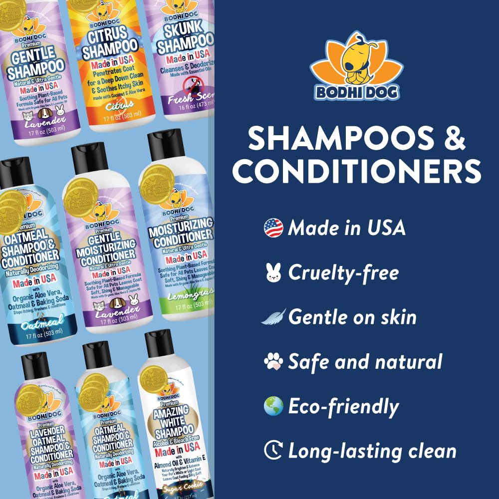 Bodhi Dog Lavender Oatmeal Shampoo packaging eco-friendly design emphasizes USA-made promise