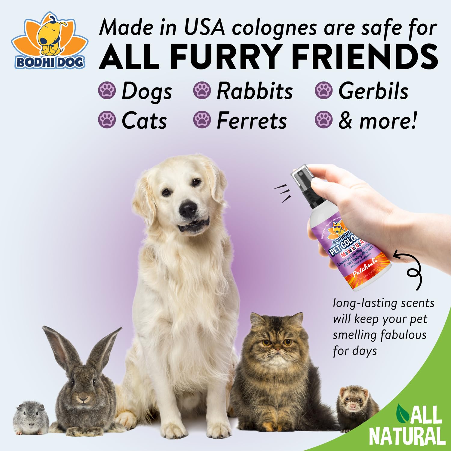 Bodhi Dog Patchouli Cologne made in USA with safe, gentle formula.