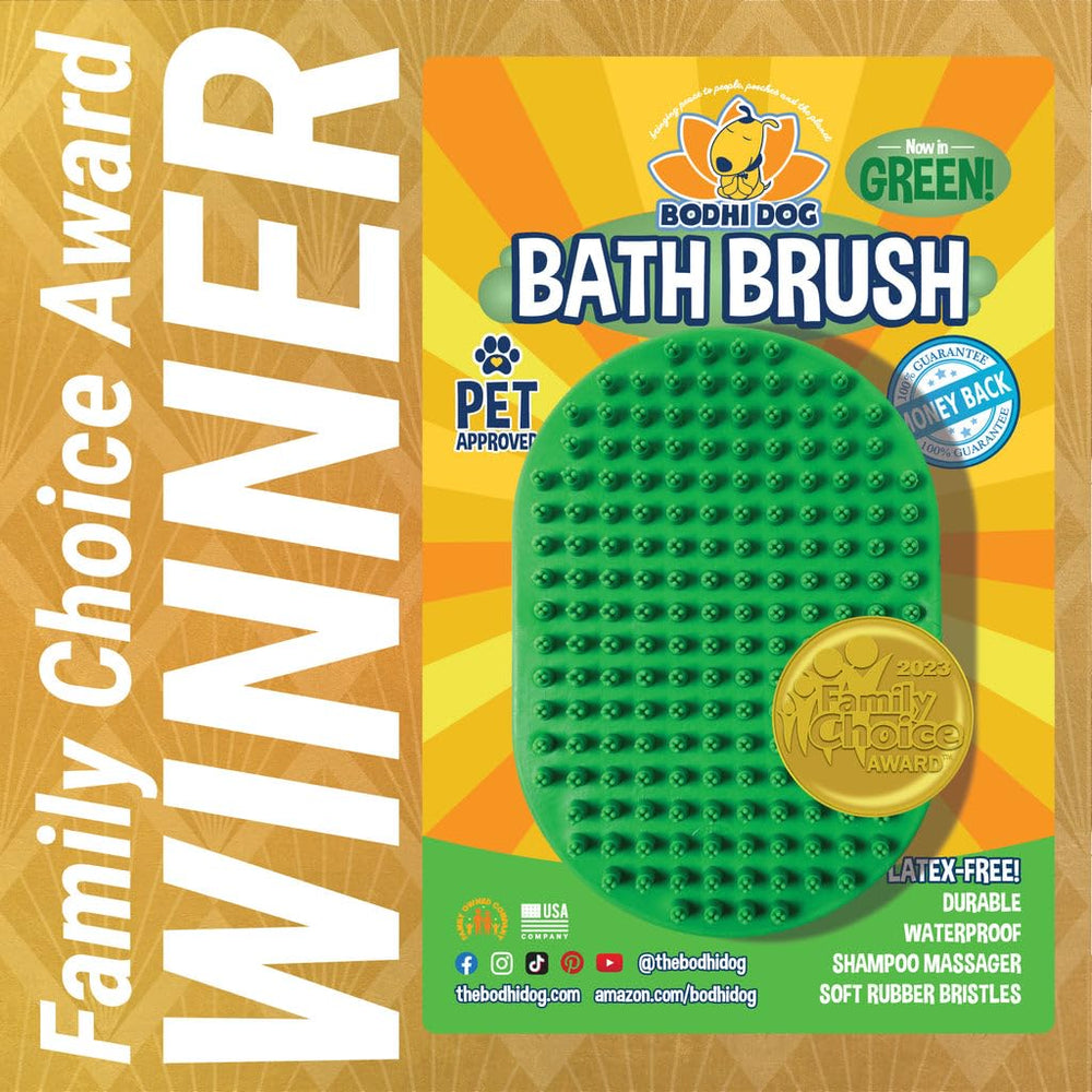 Bodhi Dog shampoo brush bristles close-up highlighting soft rubber tips for coat cleansing.
