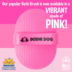 Bodhi Dog shampoo brush in use for bath time, with pet enjoying a soothing massage.