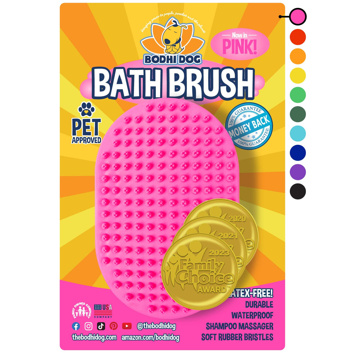 Bodhi Dog Shampoo Brush pink handle closeup for gentle grooming and soothing bath time
