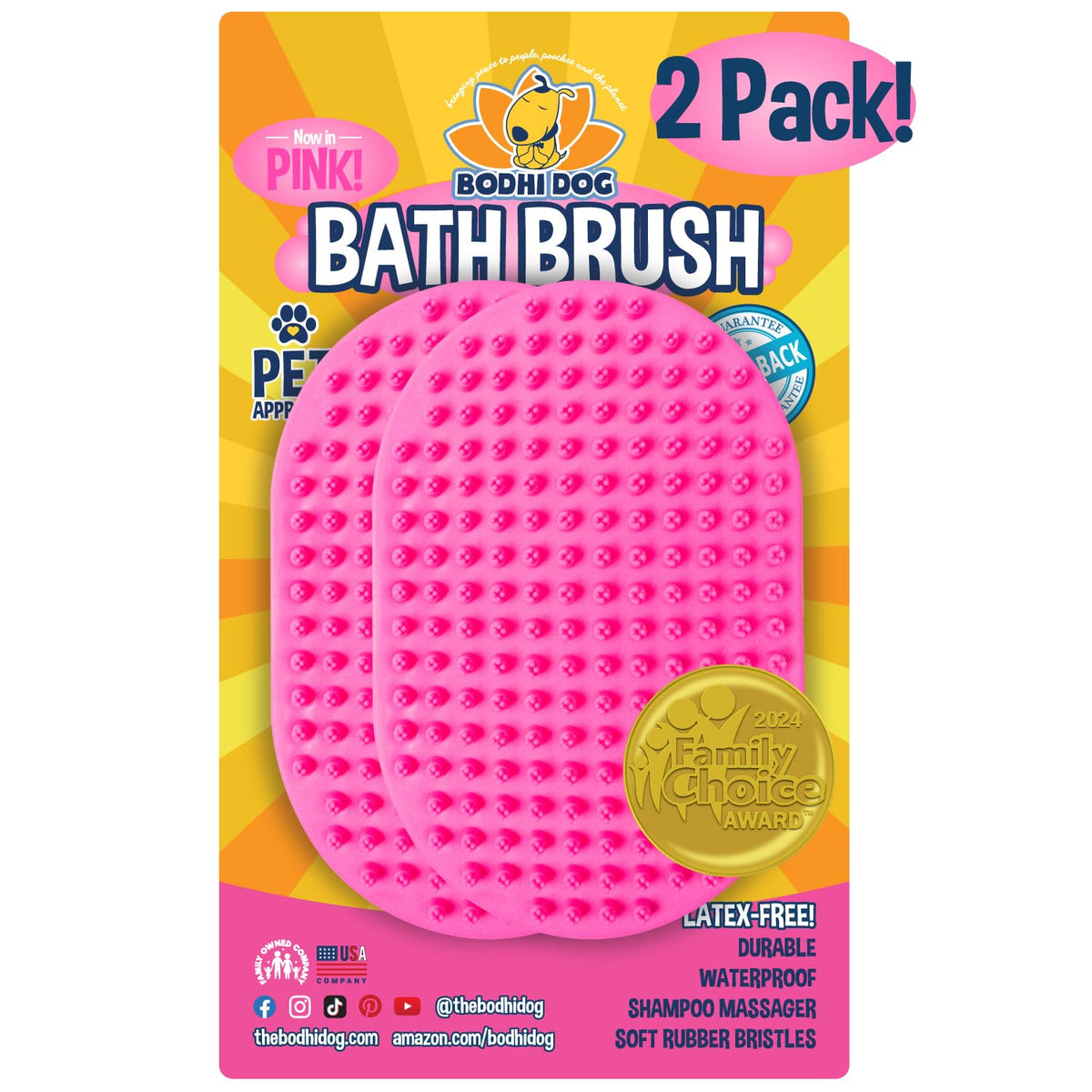 Bodhi Dog pink two-pack shampoo brush offering gentle massaging action during bath time.