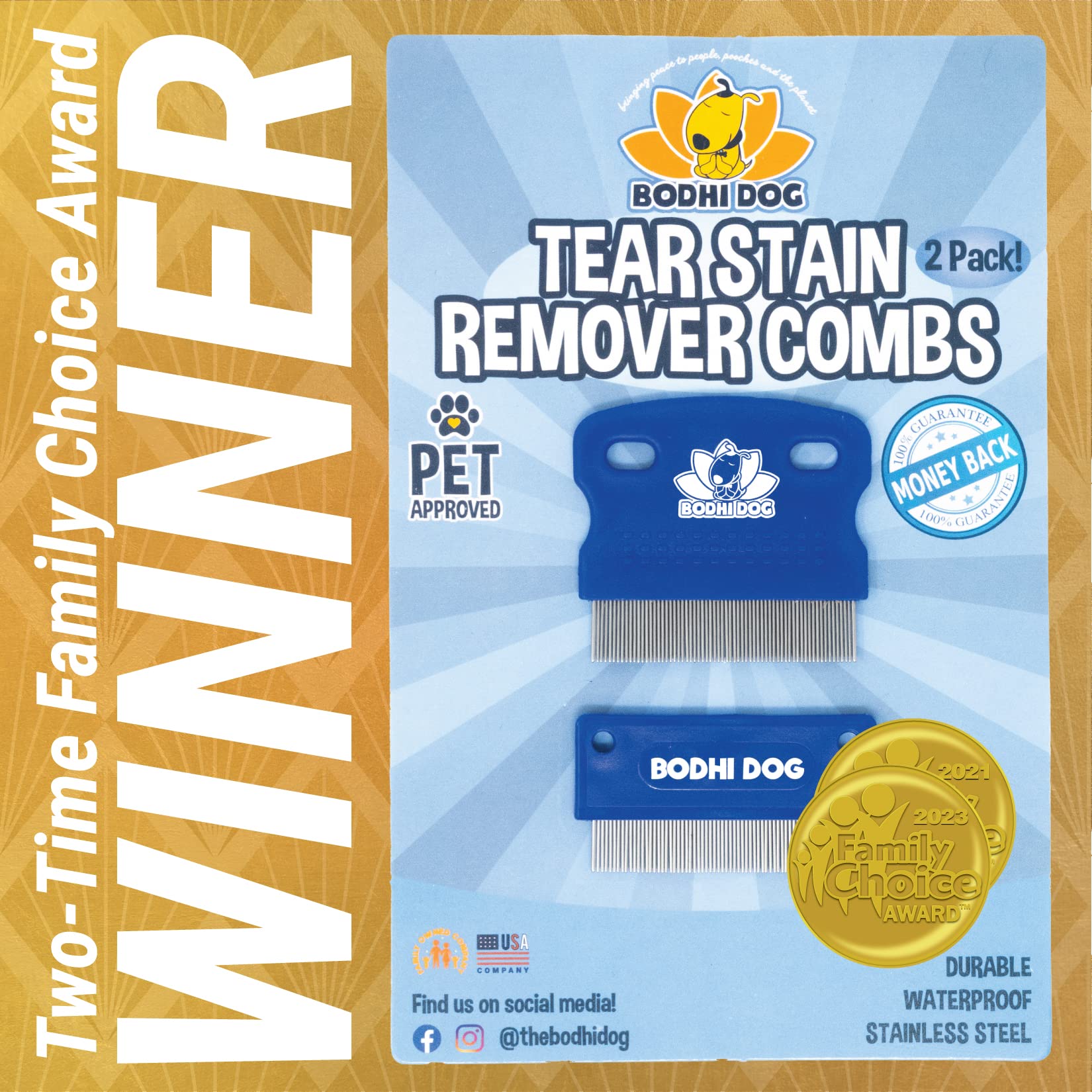 Bodhi Dog Tear Stain Remover Combs ergonomic handle improves grip during grooming