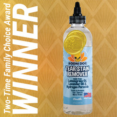 Bodhi Dog Tear Stain Remover applied near the eye area to lighten stains.