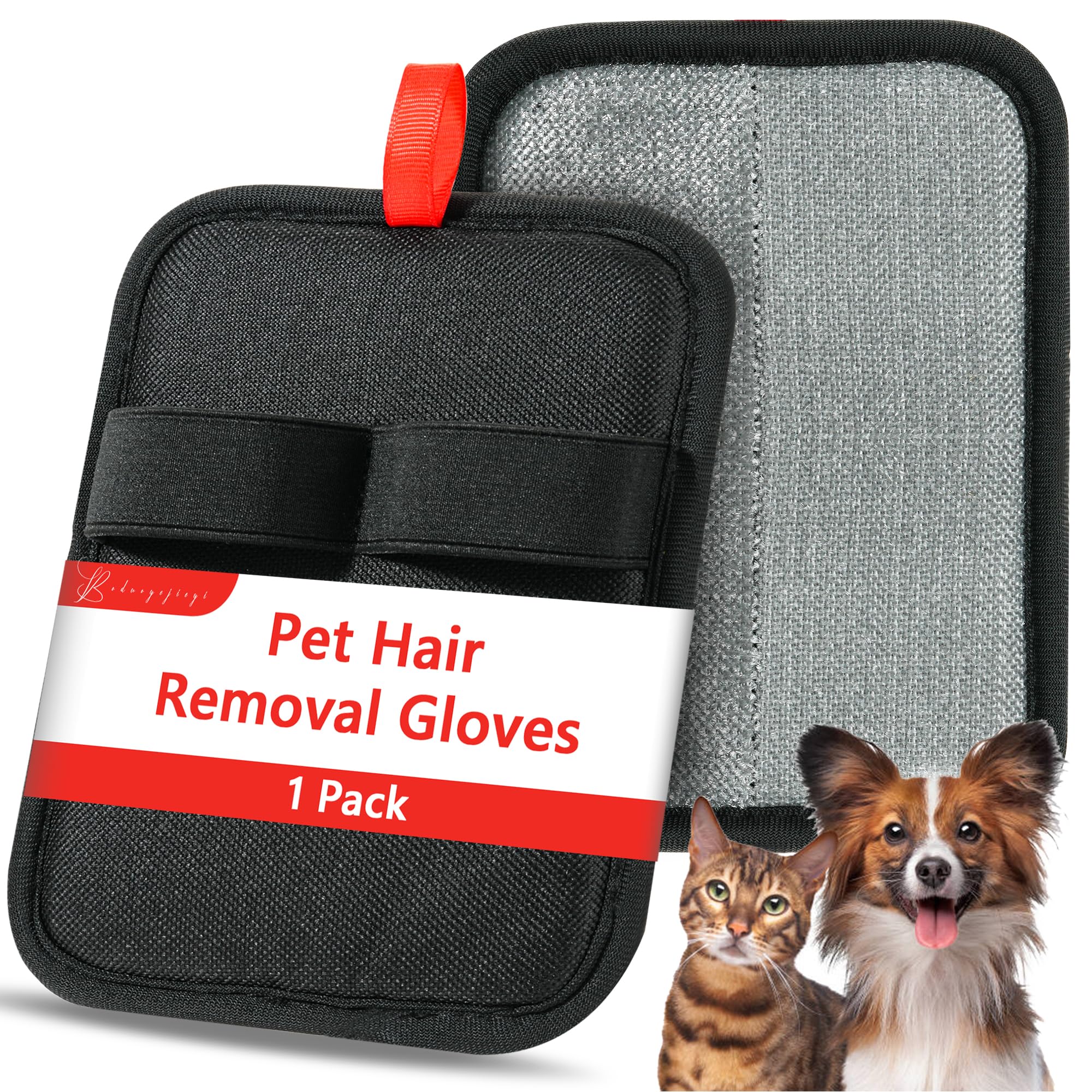 Boduoyejieyi pet hair removal glove close-up showing static lift from fabric.