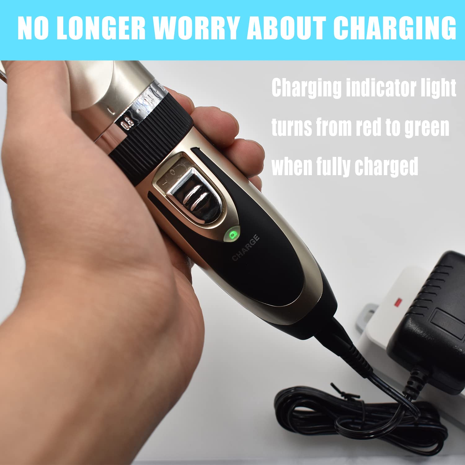 BOEEA charger in use supports uninterrupted grooming during extended clipping sessions.