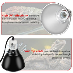 BOEESPAT dome interior aluminum boosts UVA/UVB output for reptiles.