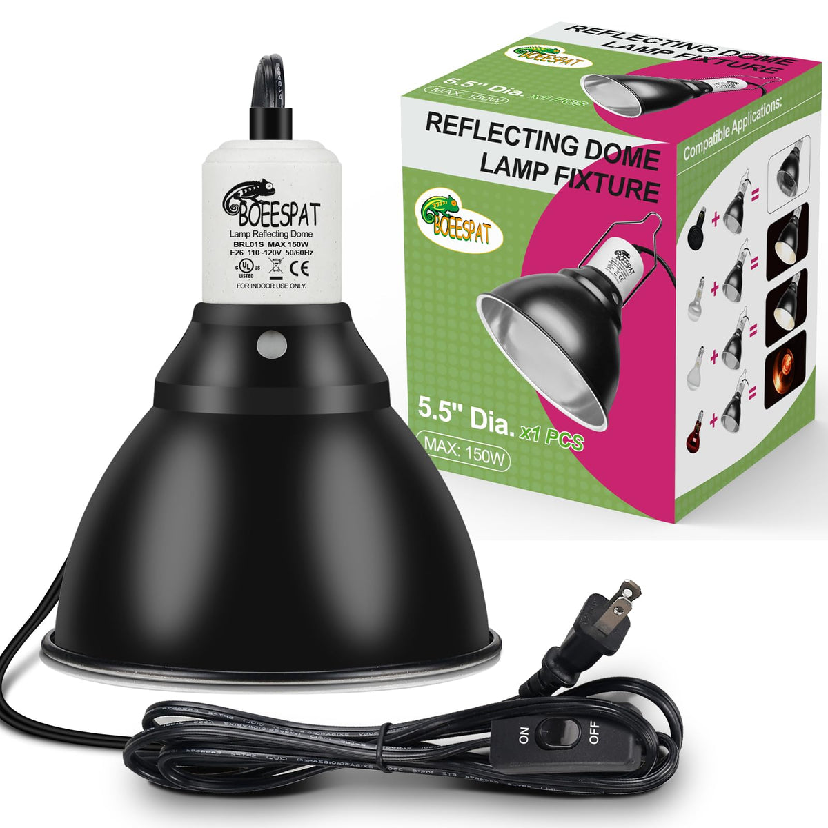 BOEESPAT reptile lamp dome 5-5 inch concentrates heat for terrariums.