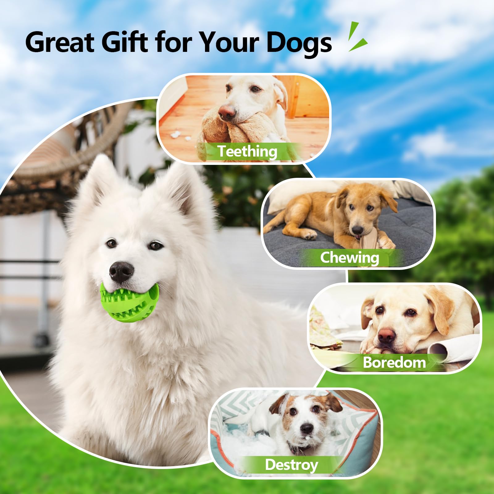 Bojafa dog chewing toy ball with snack dispenser for enrichment