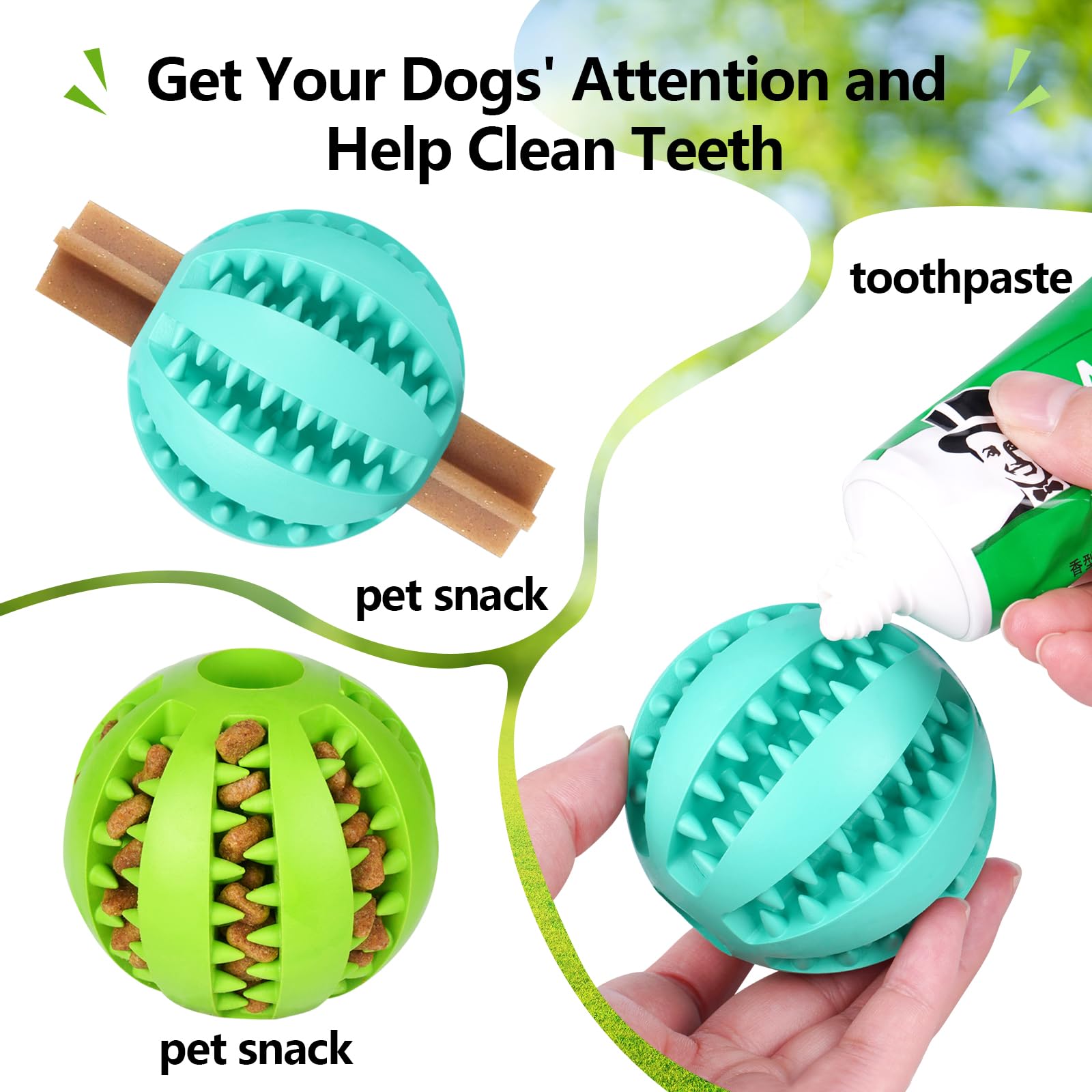 Bojafa non-toxic rubber dog toy highlights long-lasting durability during playful chews.