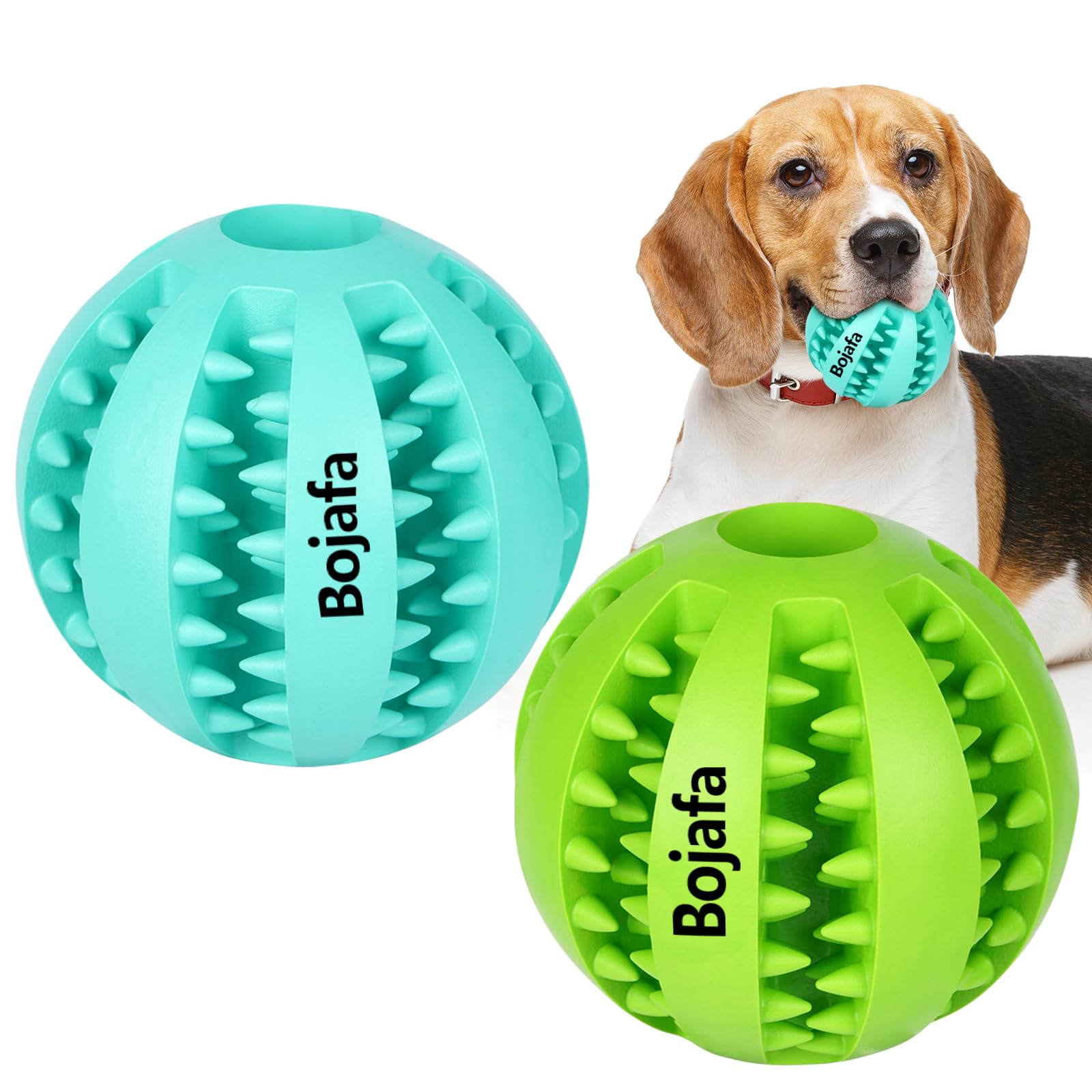 Bojafa puppy chew toy teething ball close-up shows durable rubber for teething relief.