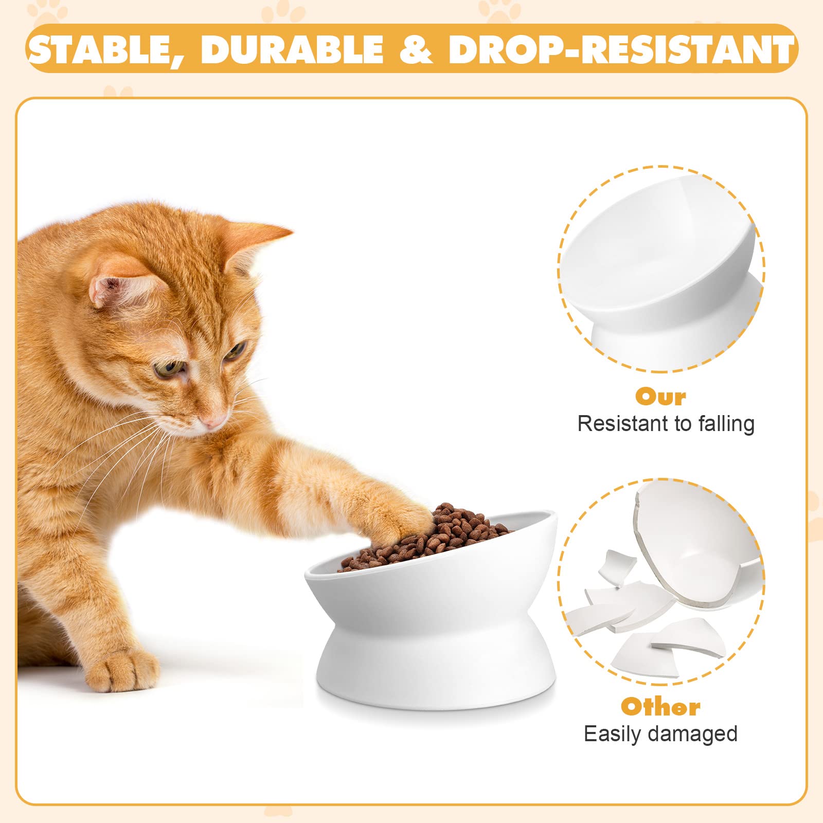 Bokon 4.88-inch diameter elevated bowls with stable base prevent tipping during meals.