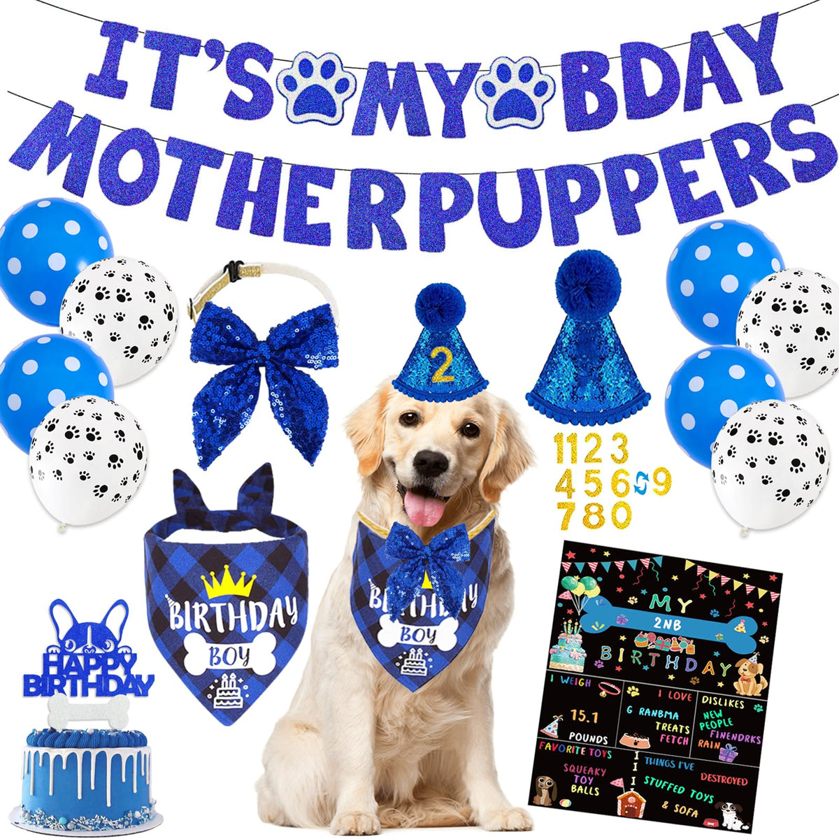 Bolake blue buffalo plaid bandana for festive dog birthday photos