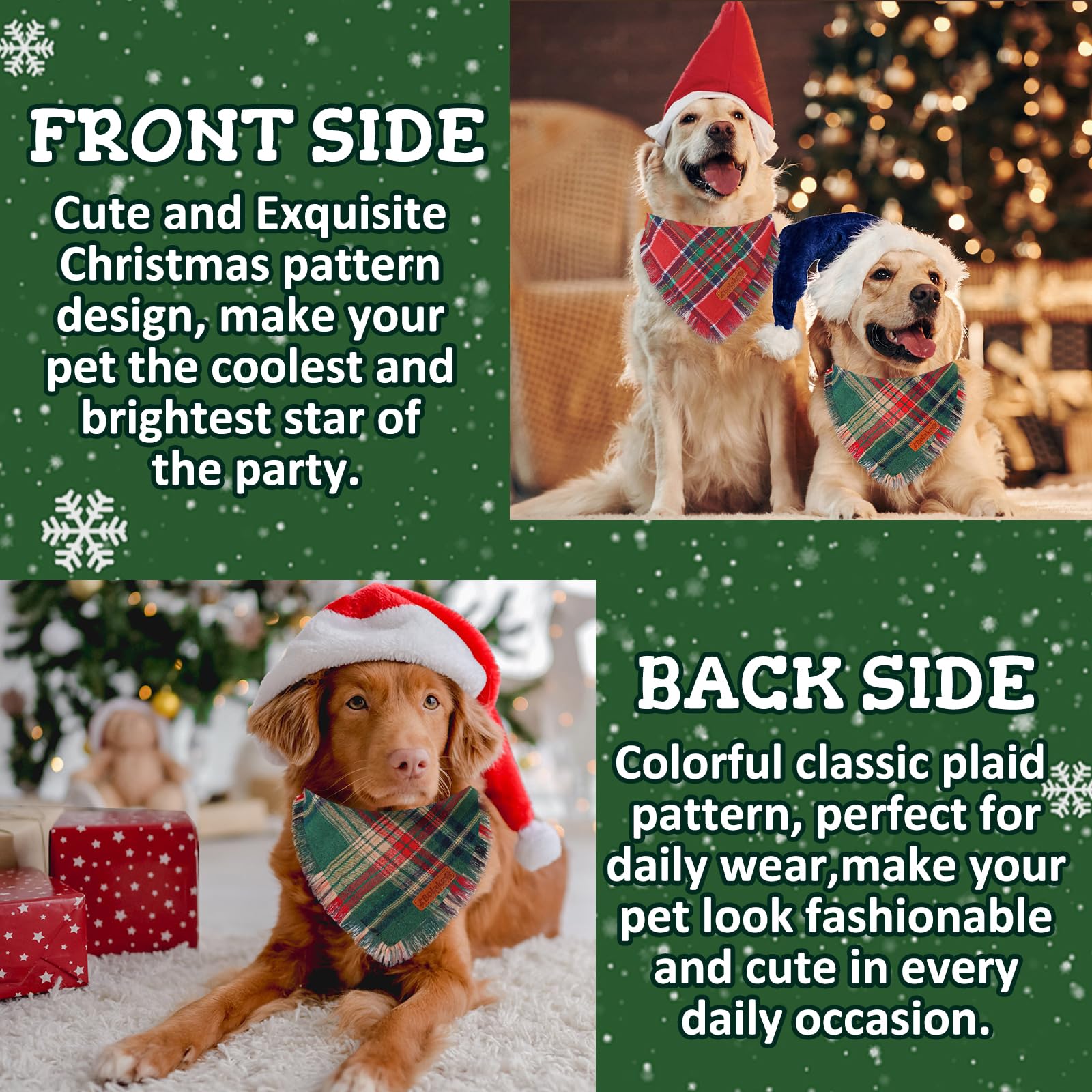 Bolake double-layer stitched dog bandana offers durable, stylish holiday look.