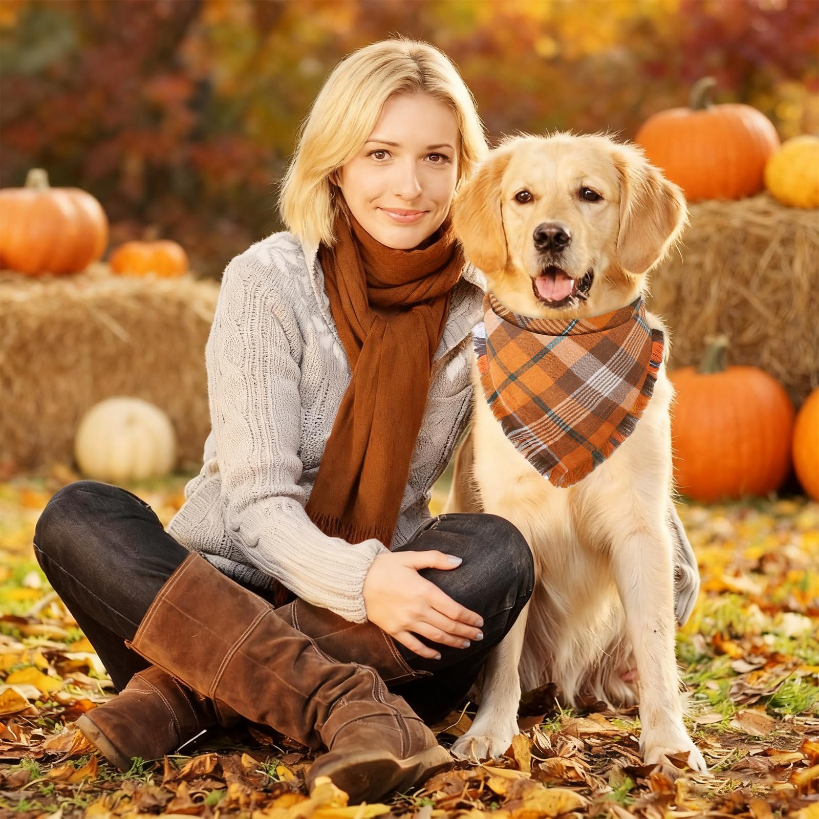Bolake plaid design dog bandana ideal for fall photos and events