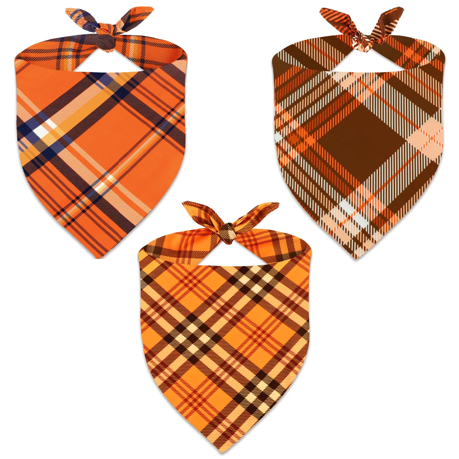 Bolake three-pack fall dog bandanas showcasing classic plaid designs for autumn photos