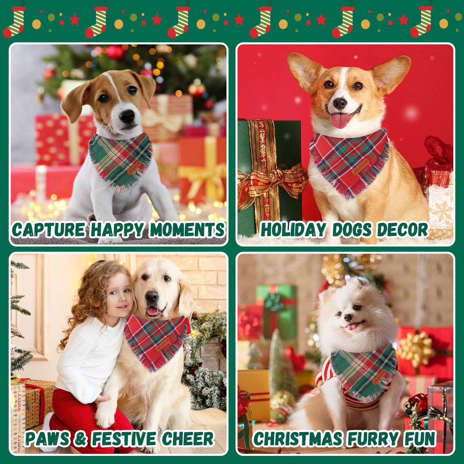 Bolake two-pack Christmas bandanas for versatile photos and events.