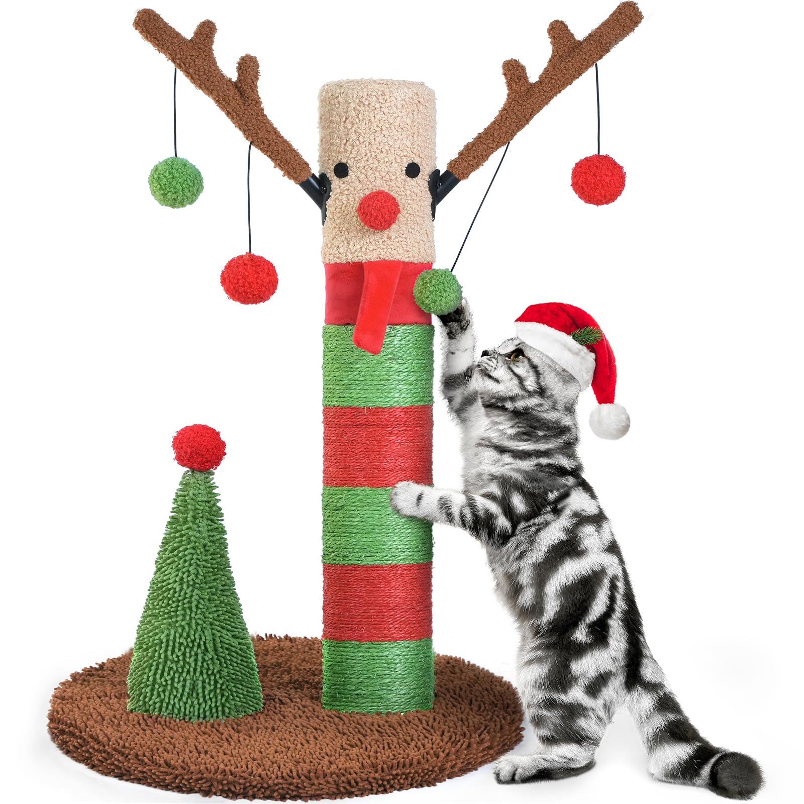 BOLUO Christmas deer cat tree 12-inch post offers festive scratching space for kittens.