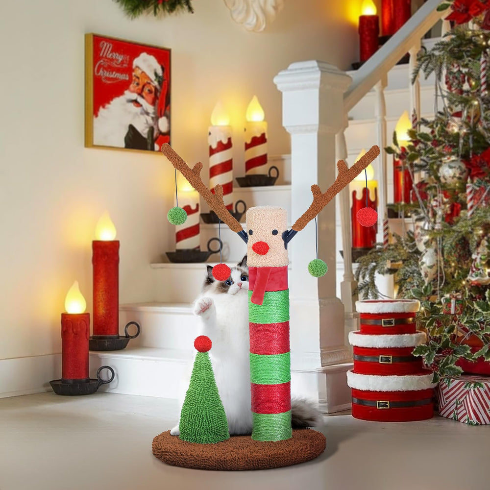 BOLUO deer cat tree close-up shows natural sisal rope for durable scratching.