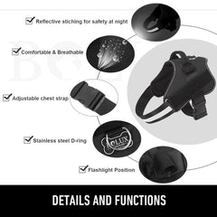Bolux harness with adjustable chest strap for a personalized fit.