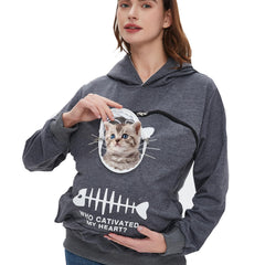 Bombaxceiba Pet Pouch Hoodie front view shows snug carry with breathable eye window.