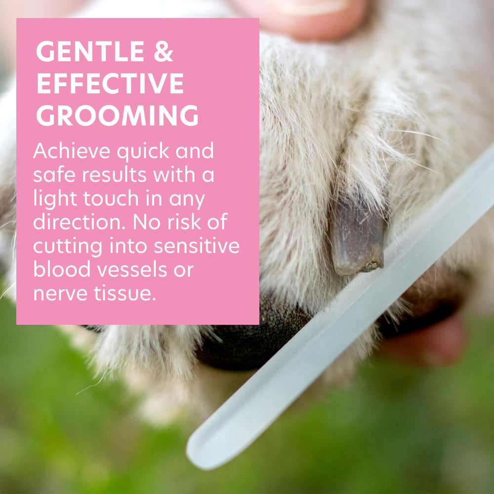 Bona Fide Beauty cat claws being shaped with a smooth, safe file.