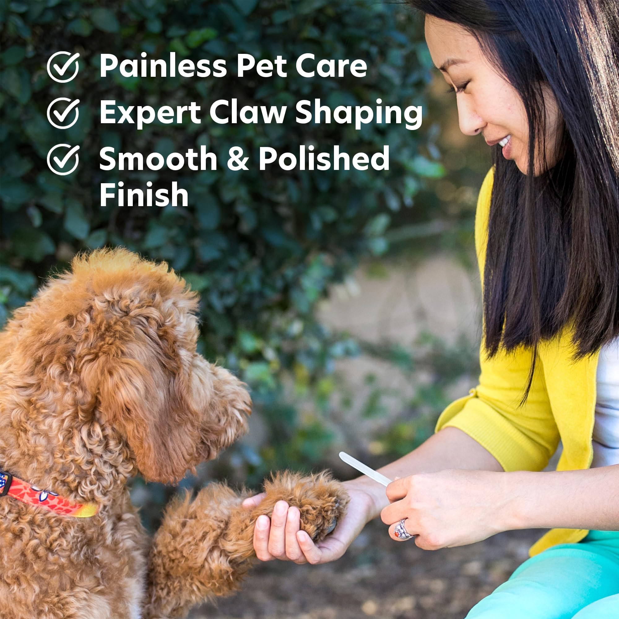 Bona Fide Beauty nail file on a small dog paw, easy, gentle shaping.