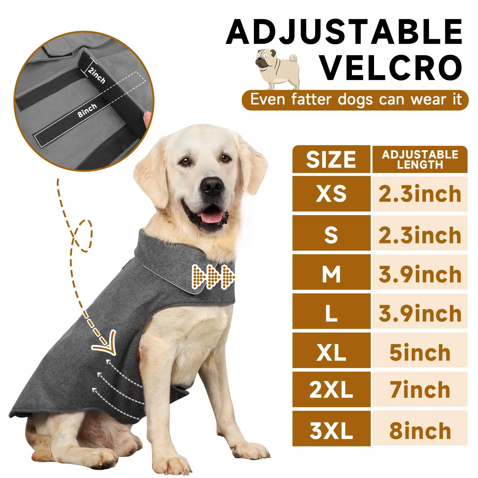 BONAWEN fleece dog coat grey fabric suitable for cold-weather styling