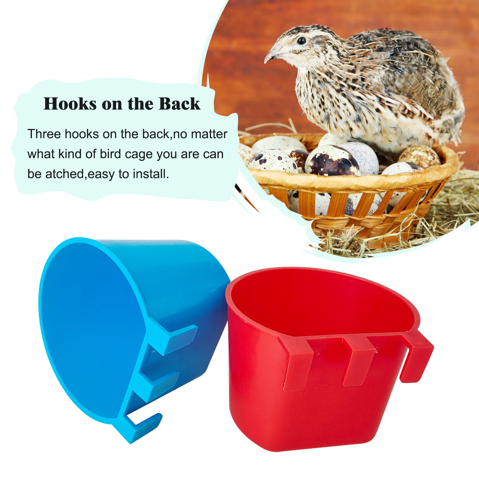 Bonchoice easy-install cage cups usable inside or outside the cage.