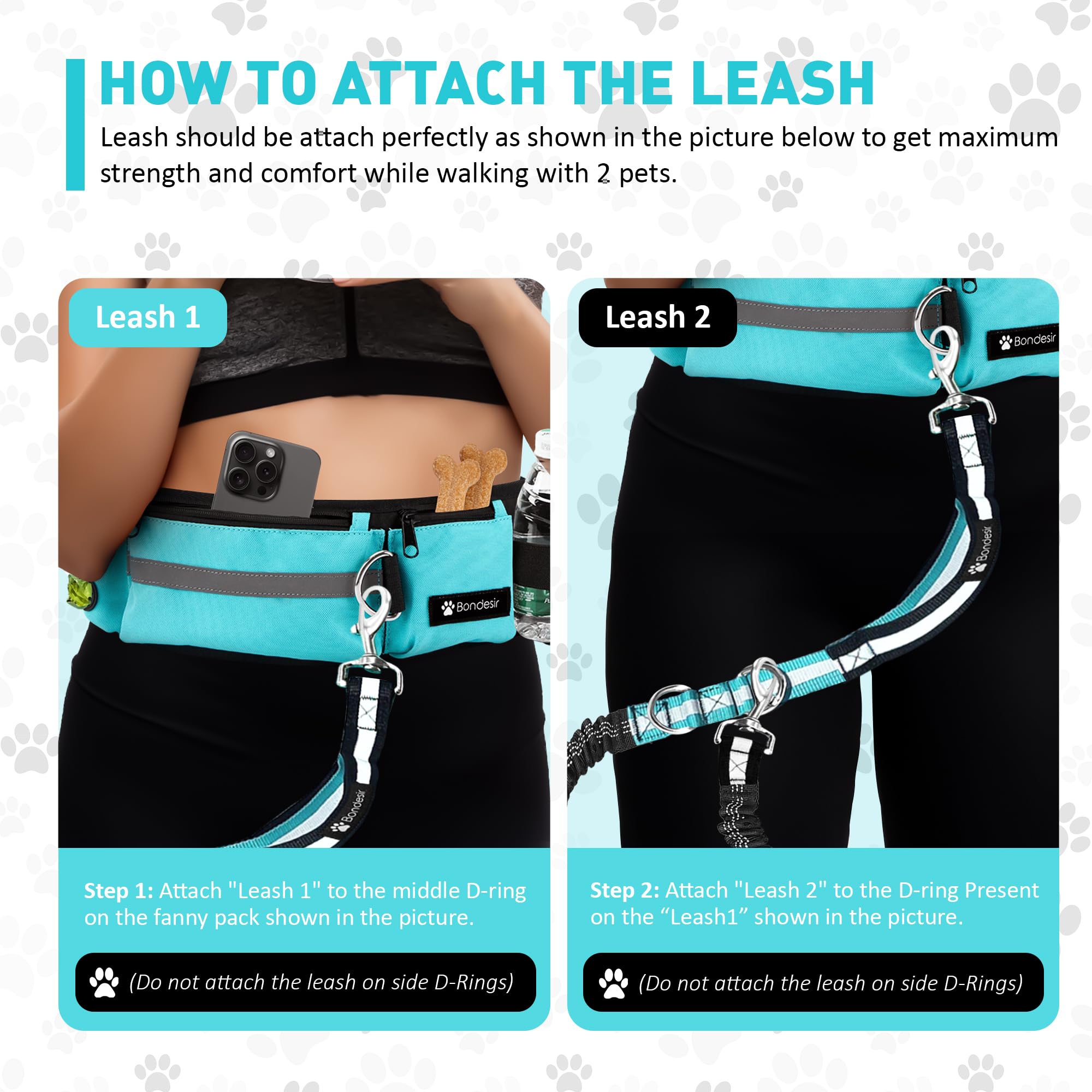 BONDESIR 360-rotating-clips prevent tangling while guiding two dogs smoothly.