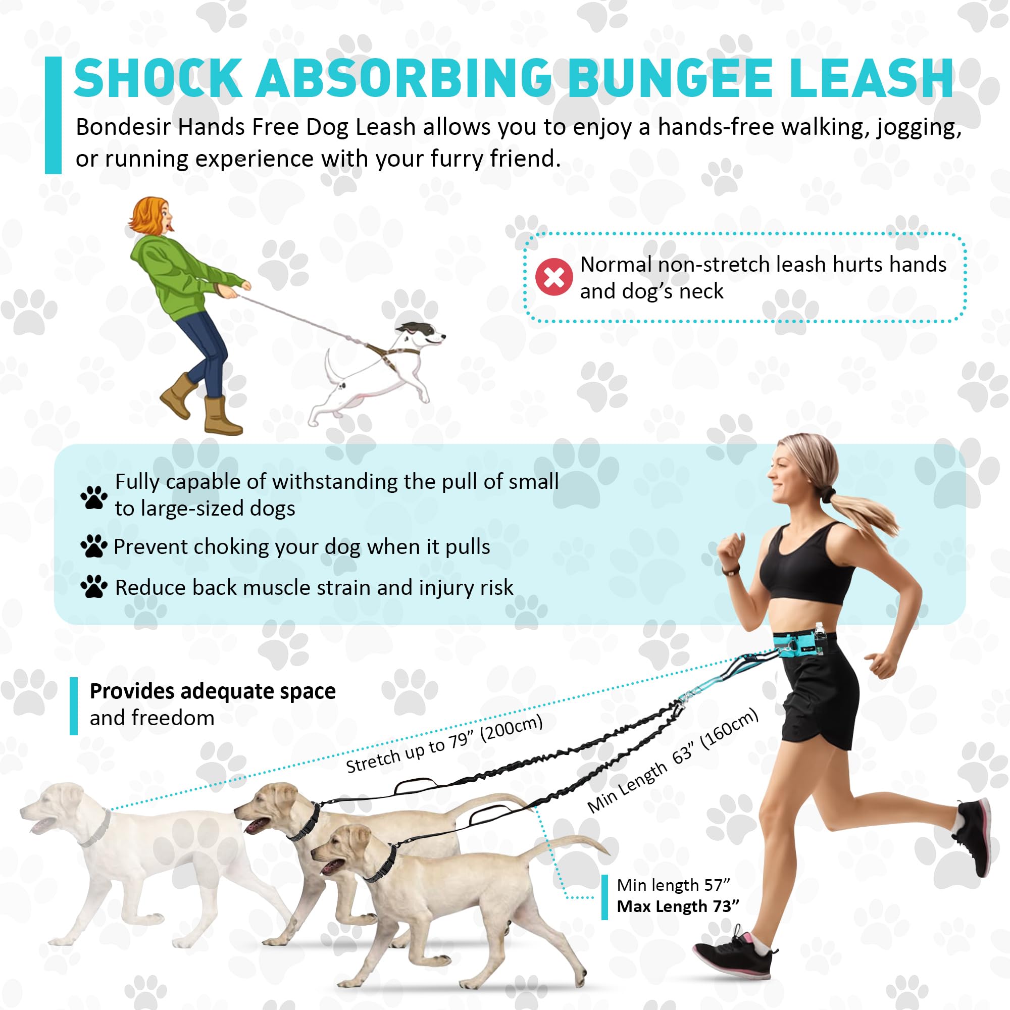 BONDESIR no-tangle-design helps maintain a tidy walk with two dogs.